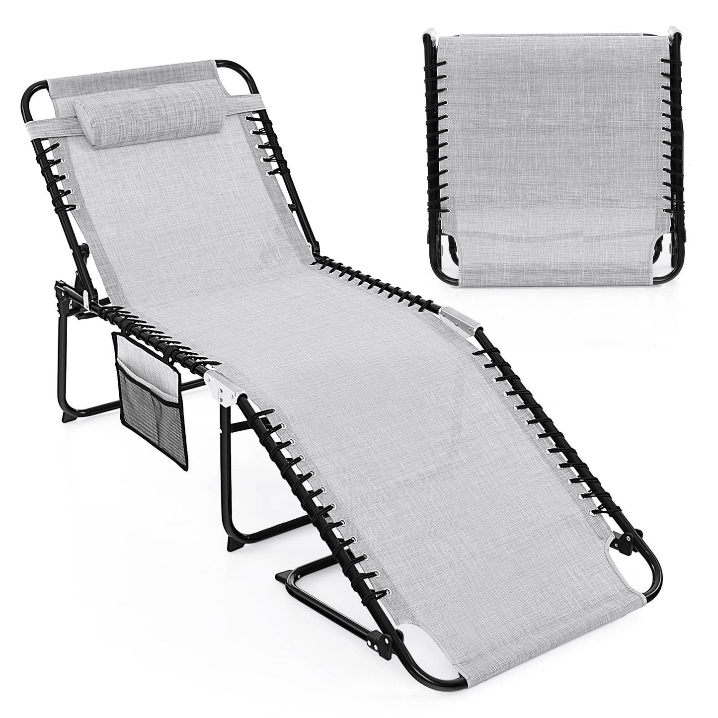 Patio Folding Chaise Lounge with 4-Level Backrest & Detachable Headrest Outdoor(59cm)