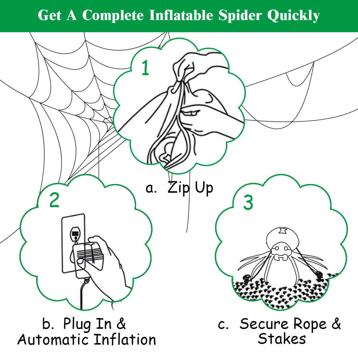 1.8M Halloween Inflatable Spider w/ LED Lights & Powerful Blower