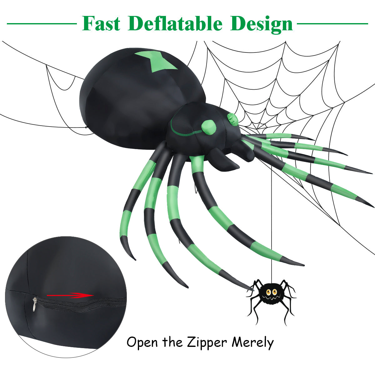 1.8M Halloween Inflatable Spider w/ LED Lights & Powerful Blower