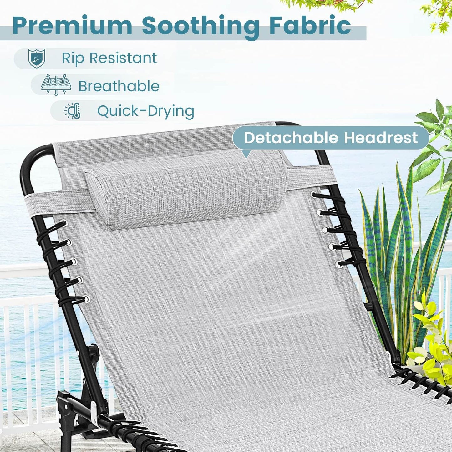 Patio Folding Chaise Lounge with 4-Level Backrest & Detachable Headrest Outdoor(59cm)