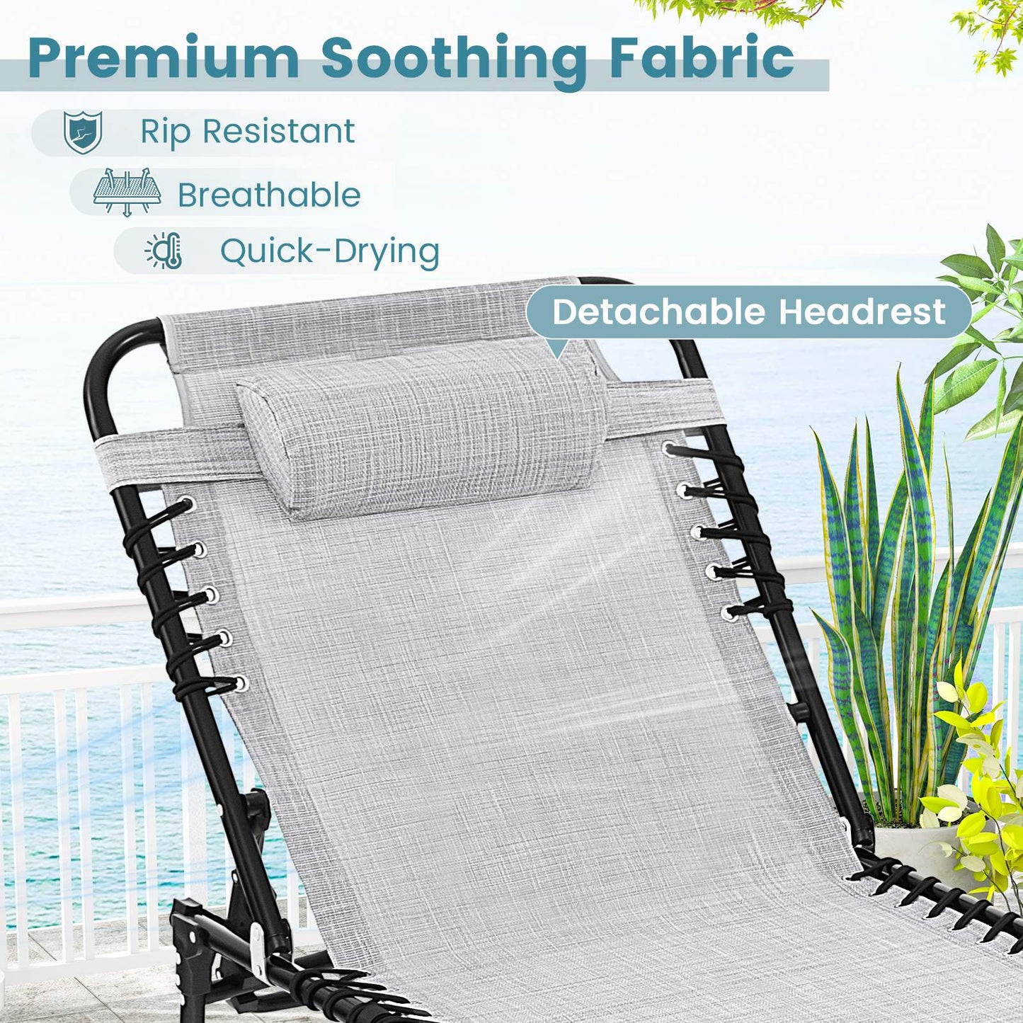 Patio Folding Chaise Lounge with 4-Level Backrest & Detachable Headrest Outdoor(70cm)