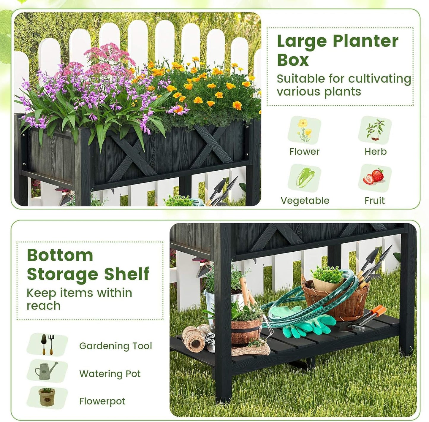 HIPS Raised Garden Bed, Poly Wood Elevated Planter Box w/Legs