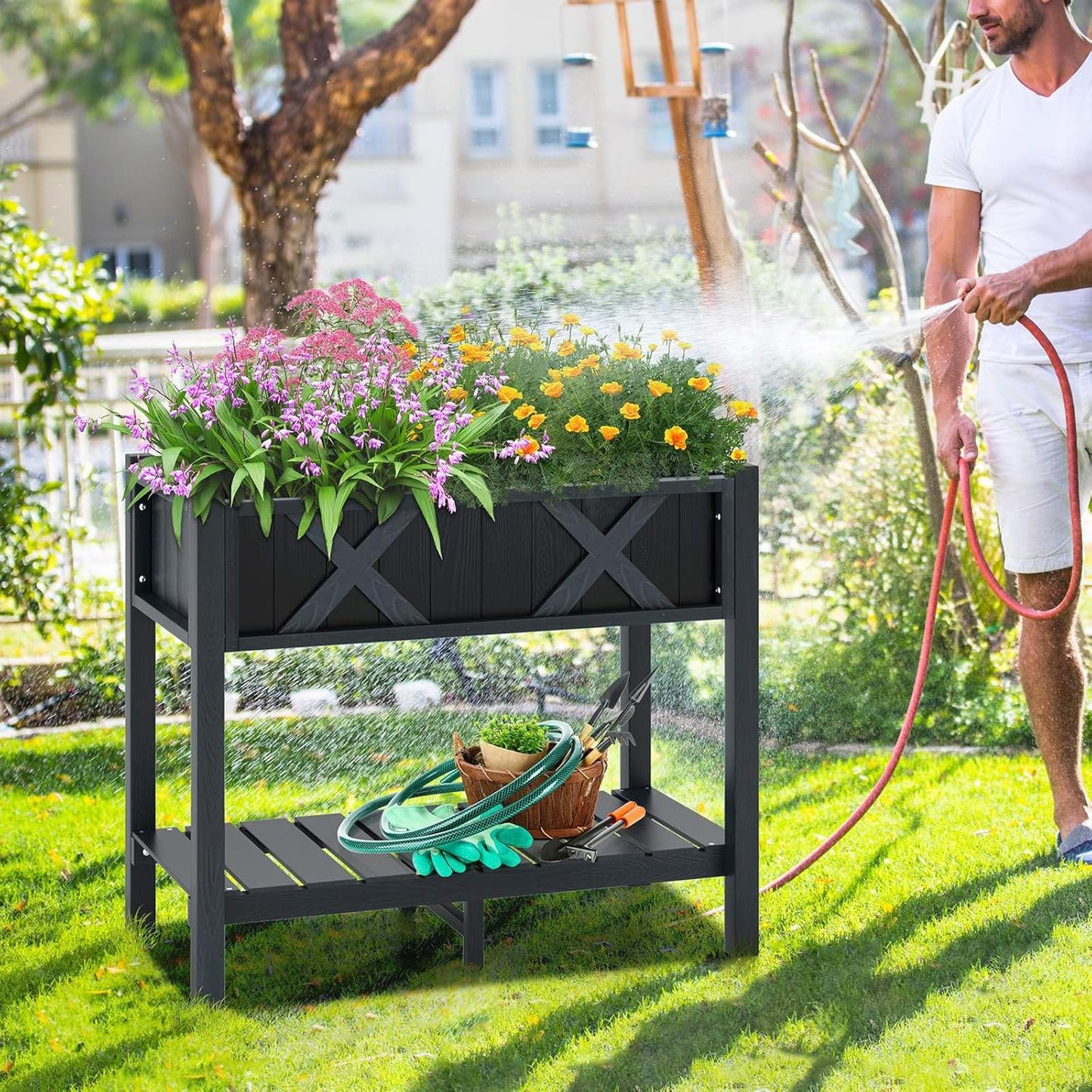 HIPS Raised Garden Bed, Poly Wood Elevated Planter Box w/Legs
