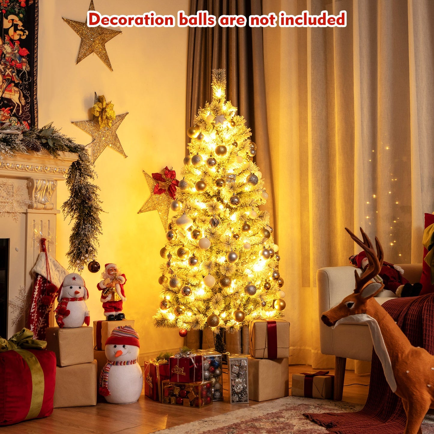 1.5M/1.8M Pre-Lit Artificial Christmas Tree Colored LED Lights Hinged Decor w/ Mixed Branches