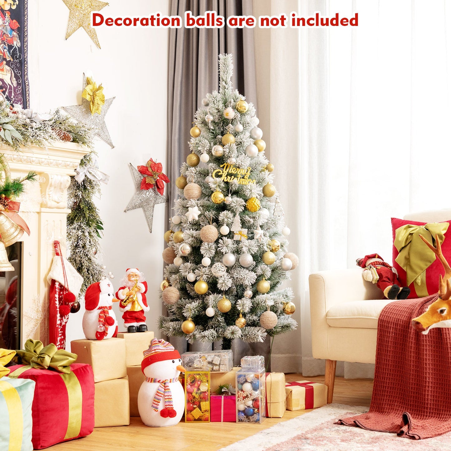 1.5M/1.8M Pre-Lit Artificial Christmas Tree Colored LED Lights Hinged Decor w/ Mixed Branches
