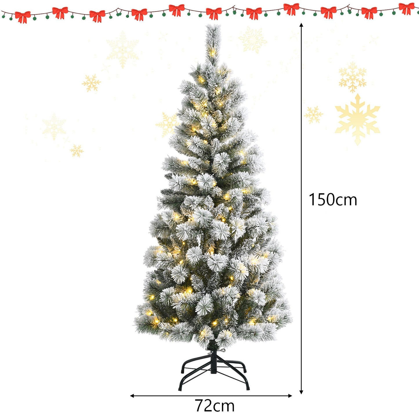 1.5M/1.8M Pre-Lit Artificial Christmas Tree Colored LED Lights Hinged Decor w/ Mixed Branches