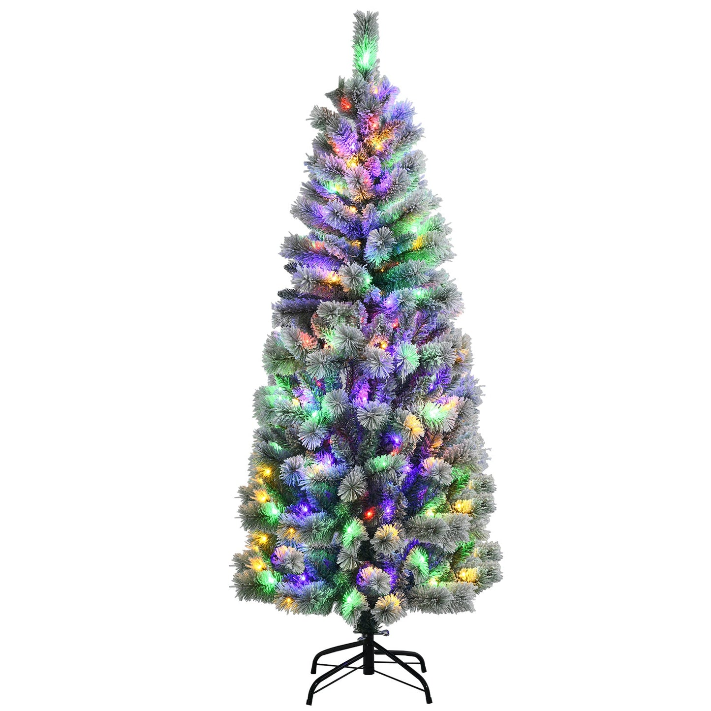 1.5M/1.8M Pre-Lit Artificial Christmas Tree Colored LED Lights Hinged Decor w/ Mixed Branches