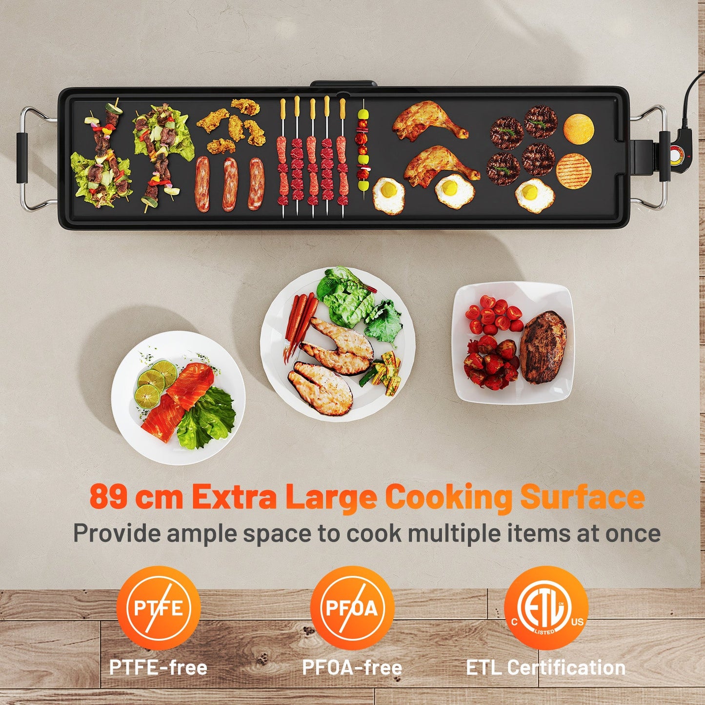 89cm Electric Griddle, Extra Large Teppanyaki Grill with Adjustable Temperature