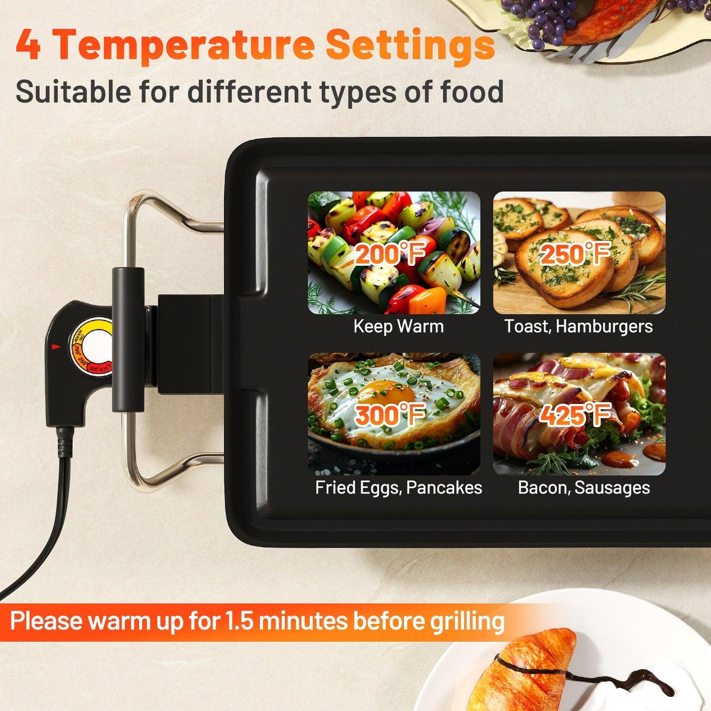 100 cm Electric Griddle, Extra Large Teppanyaki Grill with 2 Nonstick Surfaces