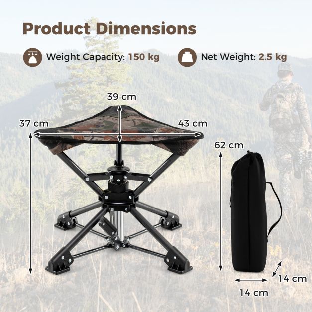 Folding Camping Stool 360° Swivel Hunting Chair