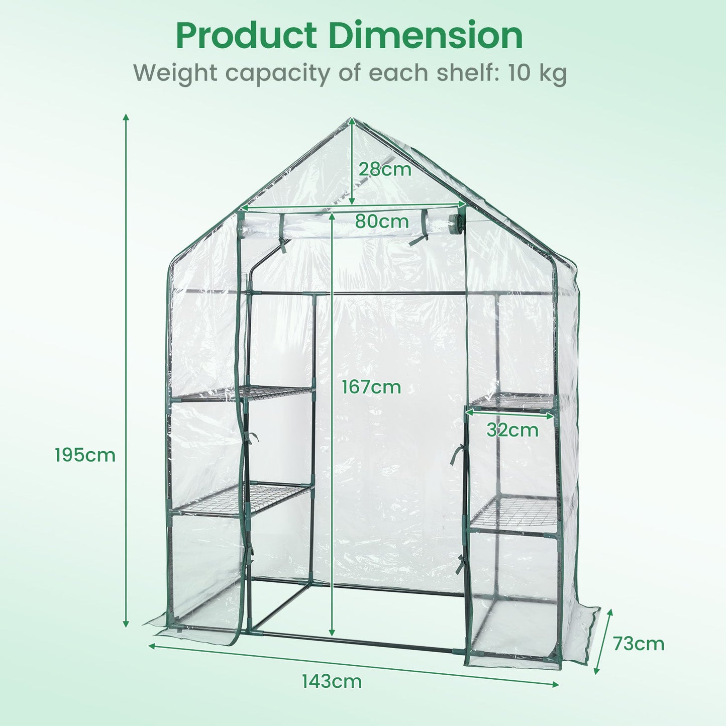 Greenhouse Outdoor Large Walk-in Plant Green House with 3 Tier Shelves for Plants