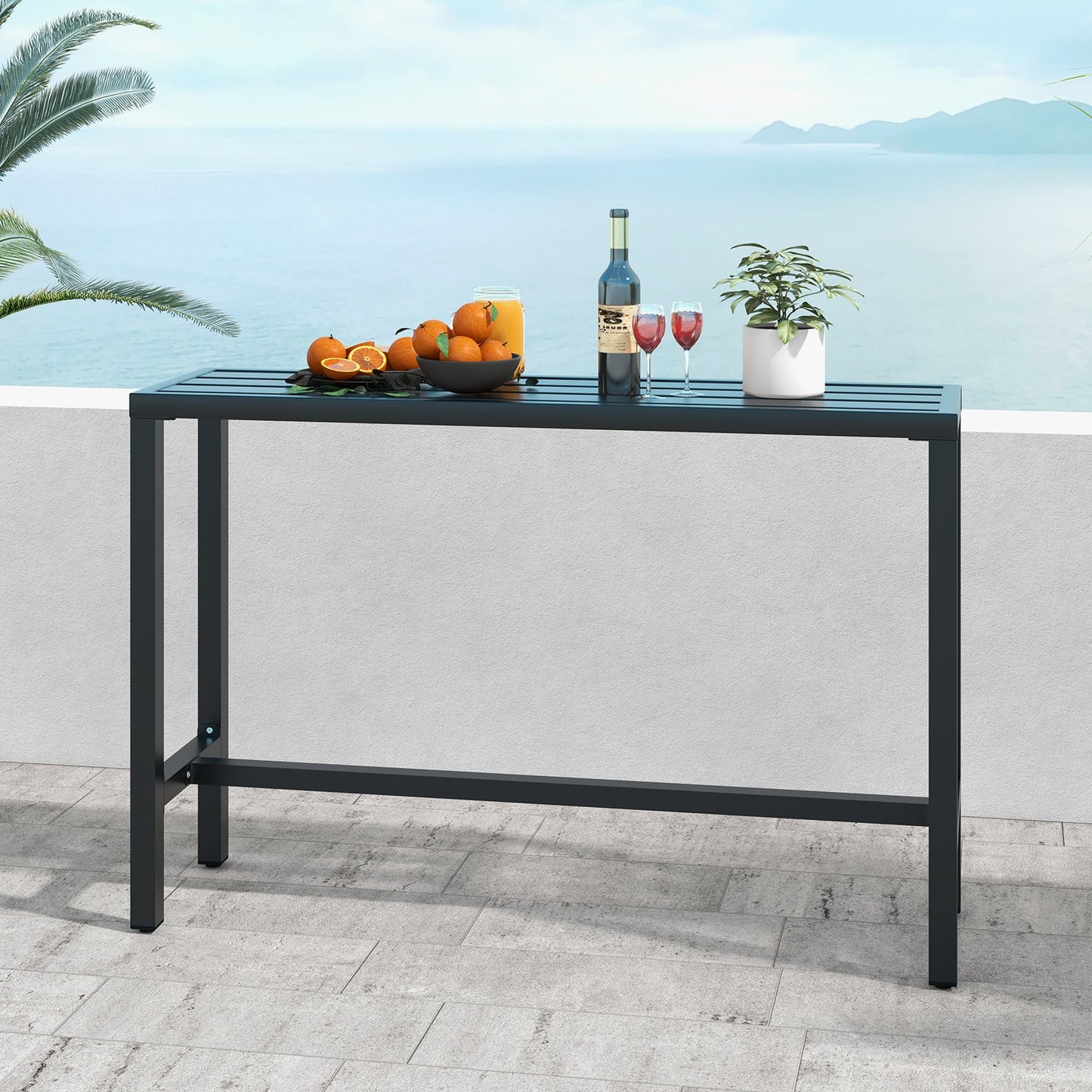 Outdoor Bar Table, 120/140 cm Rectangle Patio Counter Height Table