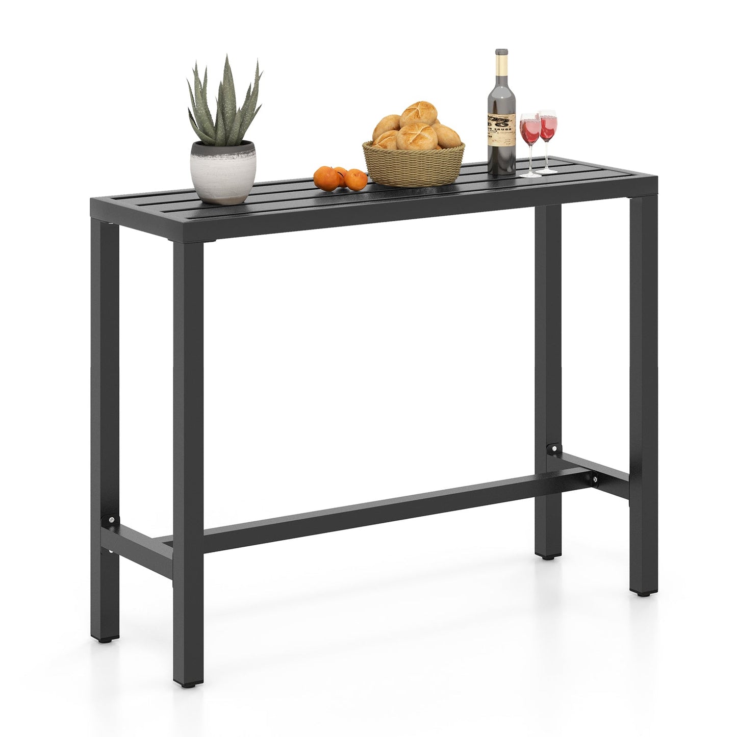 Outdoor Bar Table, 120/140 cm Rectangle Patio Counter Height Table