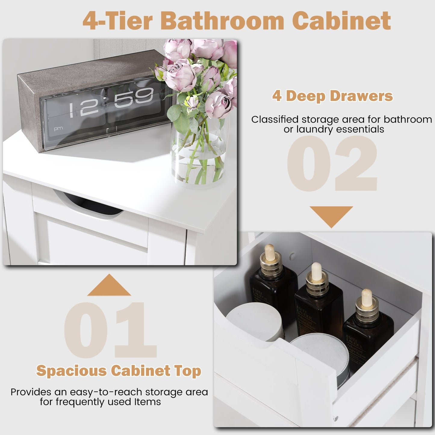 Bathroom Storage Cabinet with 4 Drawers