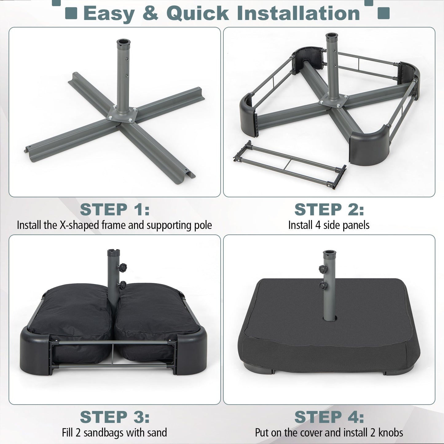 90 kg Patio Umbrella Base with Sandbags, 2 Tightening Knobs