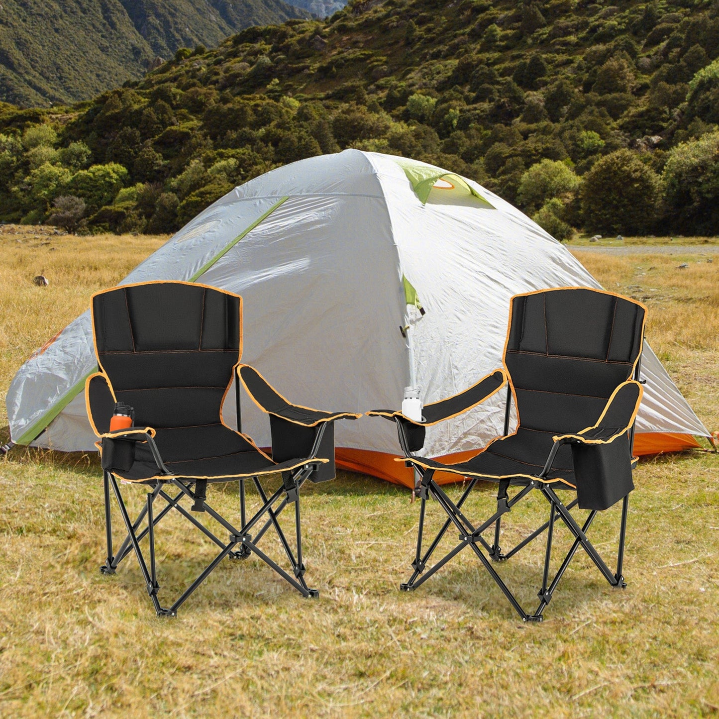 Folding Camping Chair with Footrest, Camping Lounge Chair with Adjustable Backrest