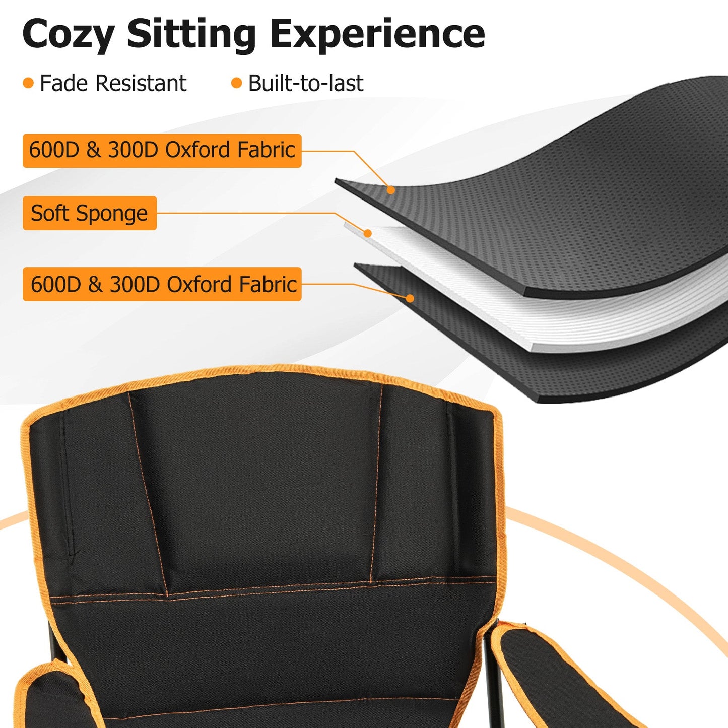 Folding Camping Chair with Footrest, Camping Lounge Chair with Adjustable Backrest