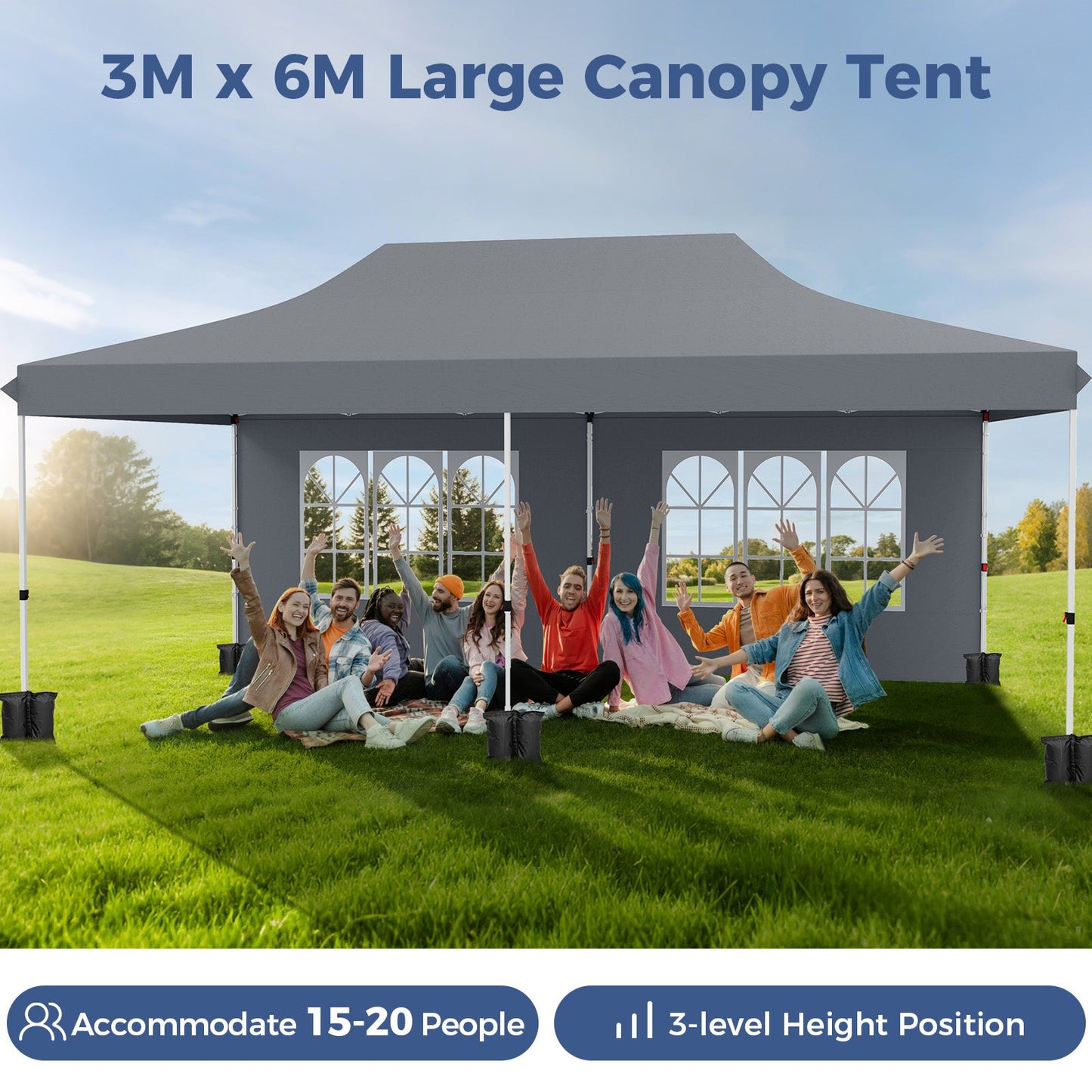 3 x 6 M Pop up Canopy with 6 Sidewalls, Outdoor Canopy Tent