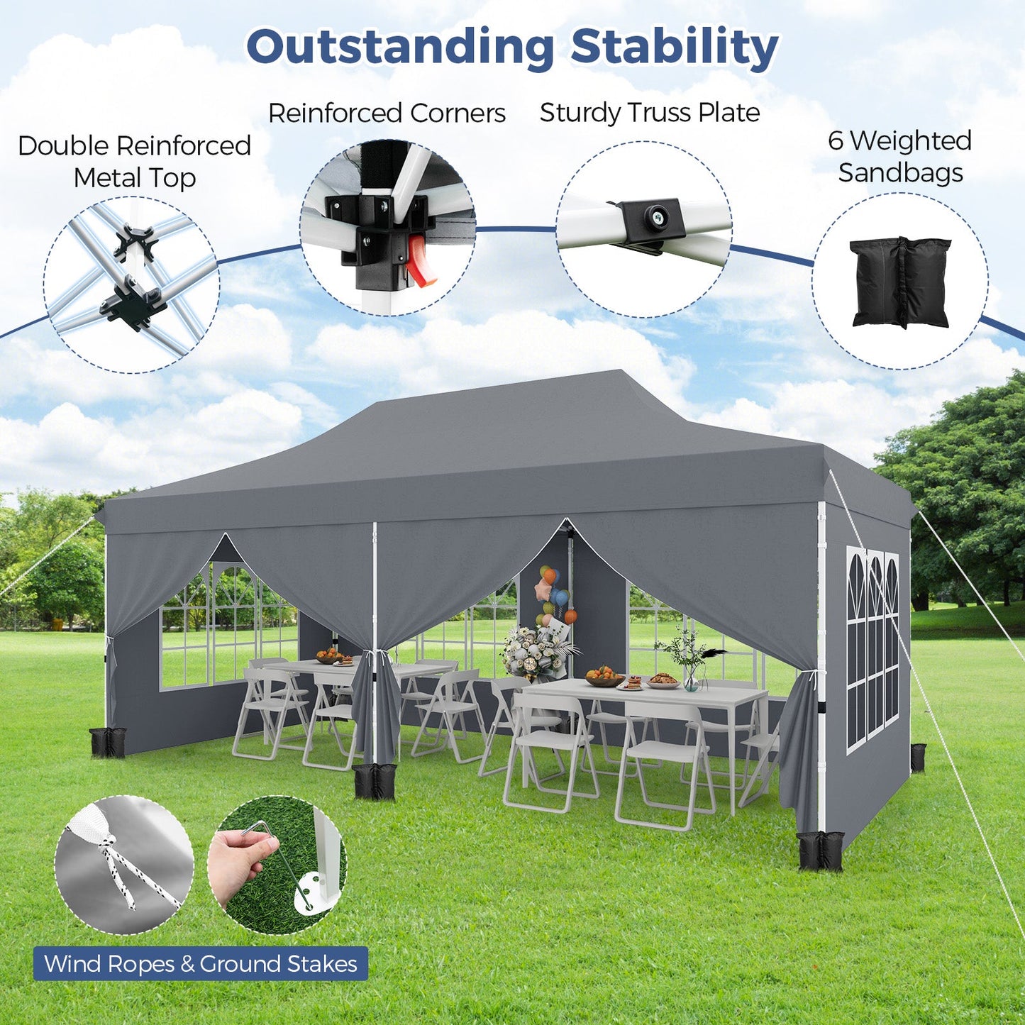3 x 6 M Pop up Canopy with 6 Sidewalls, Outdoor Canopy Tent