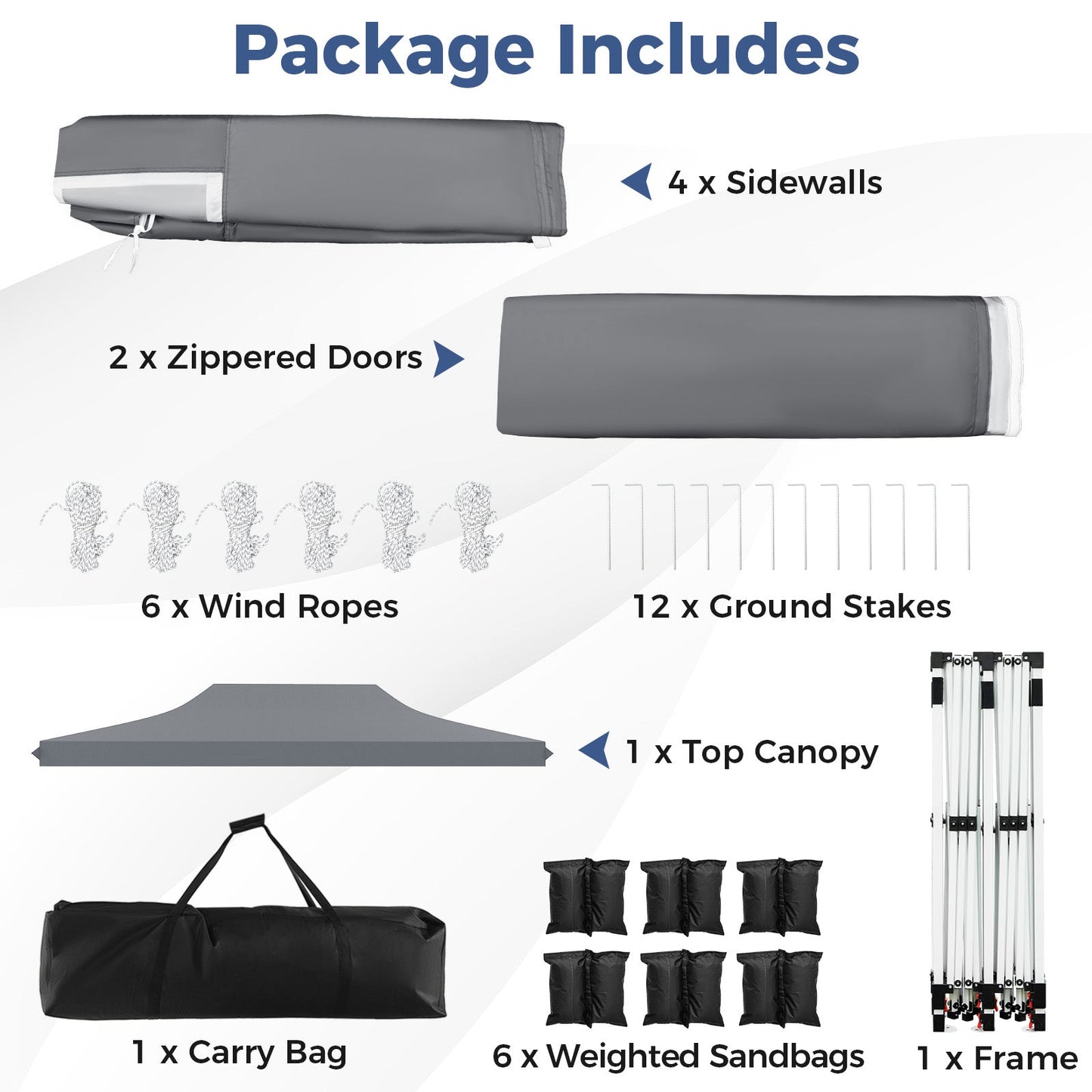 3 x 6 M Pop up Canopy with 6 Sidewalls, Outdoor Canopy Tent