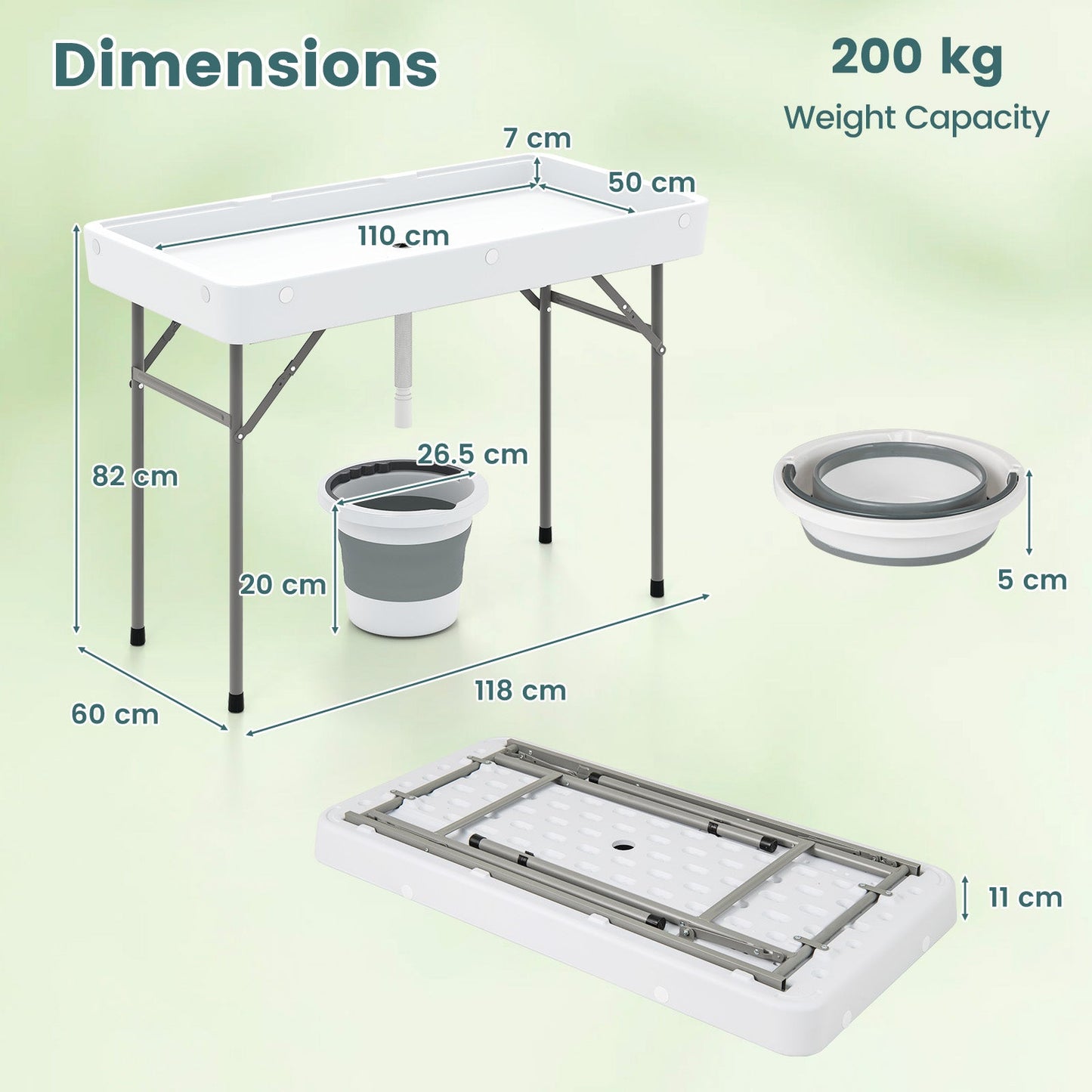 4 FT Folding Ice Table, Portable Outdoor Cooler Table with Drain