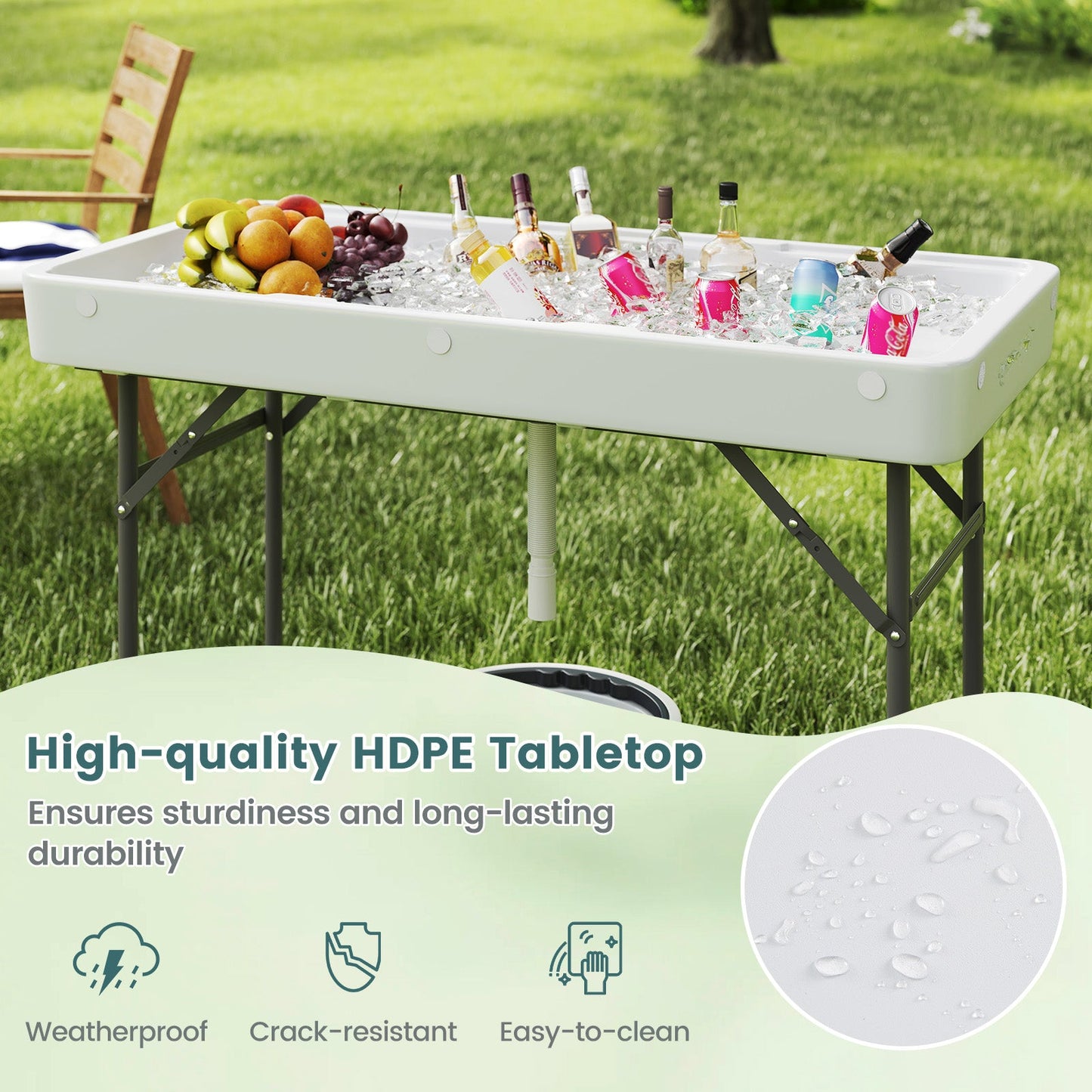 4 FT Folding Ice Table, Portable Outdoor Cooler Table with Drain