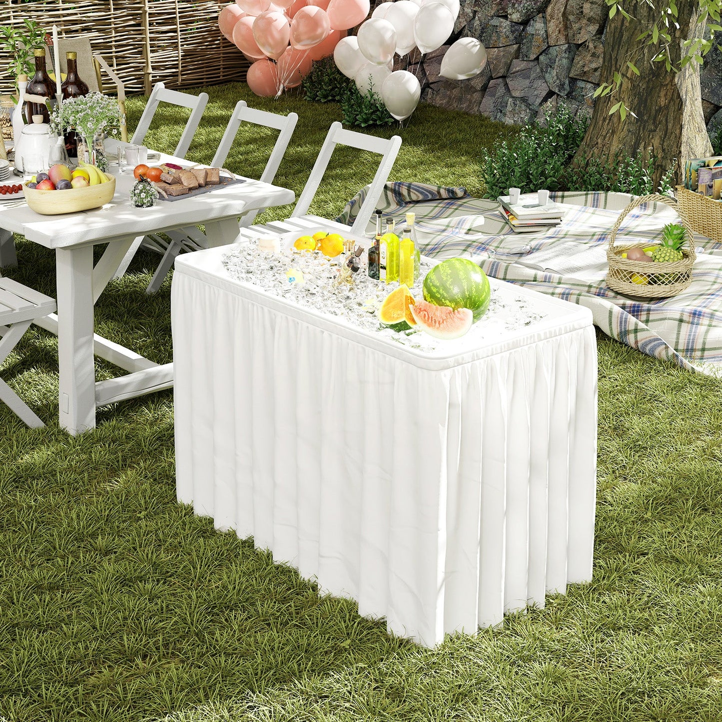 4 FT Folding Ice Table, Portable Outdoor Cooler Table with Drain