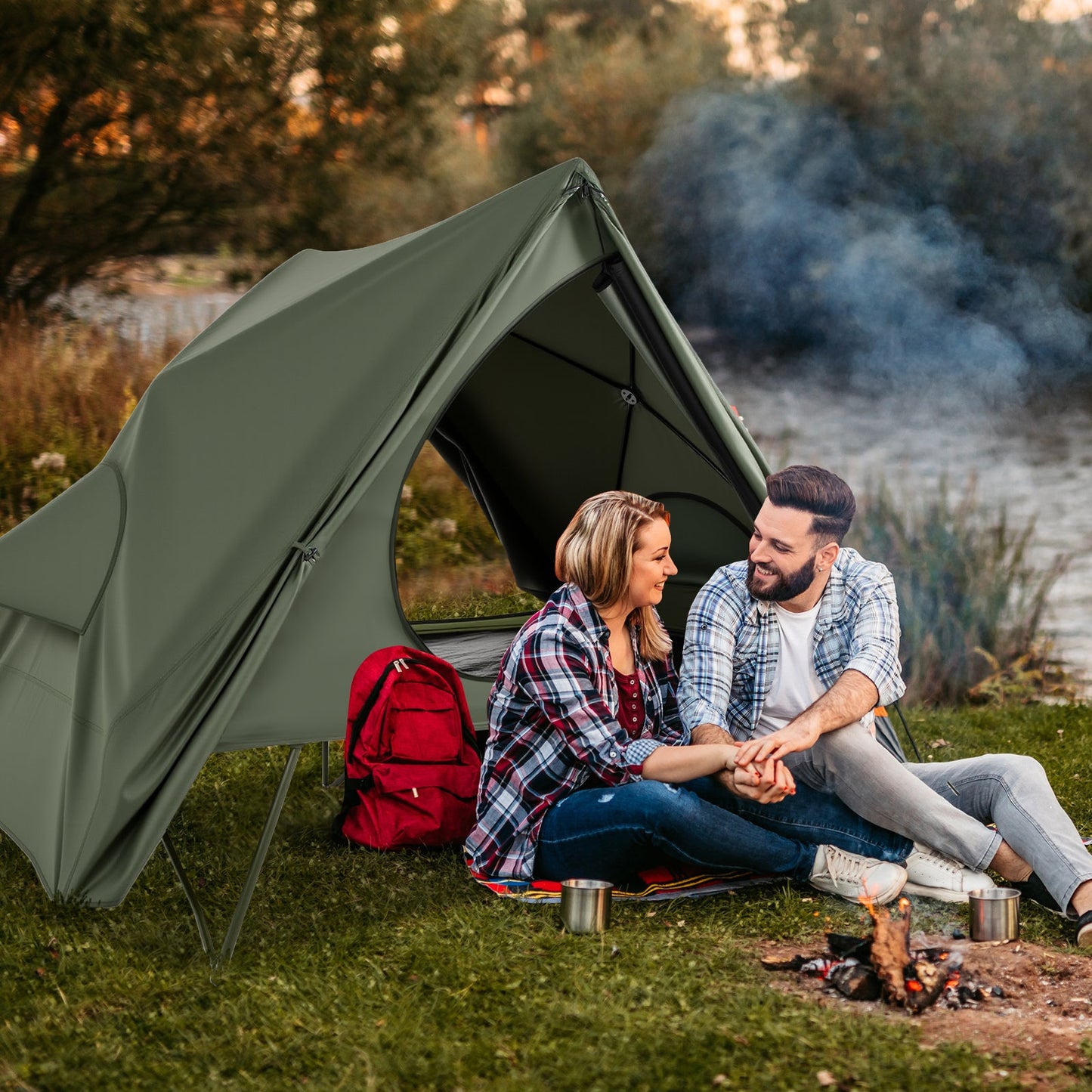 Foldable Outdoor Off-Ground Camping Combo, 2-Person Camping Cot Tent