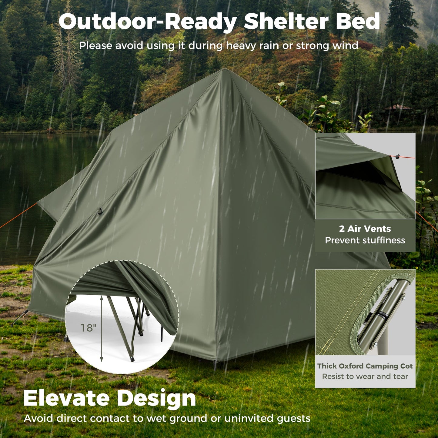 Foldable Outdoor Off-Ground Camping Combo, 2-Person Camping Cot Tent