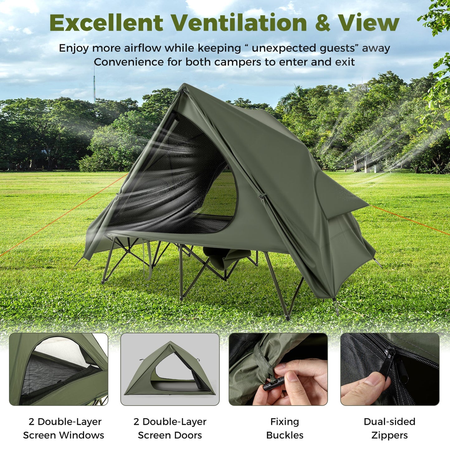Foldable Outdoor Off-Ground Camping Combo, 2-Person Camping Cot Tent