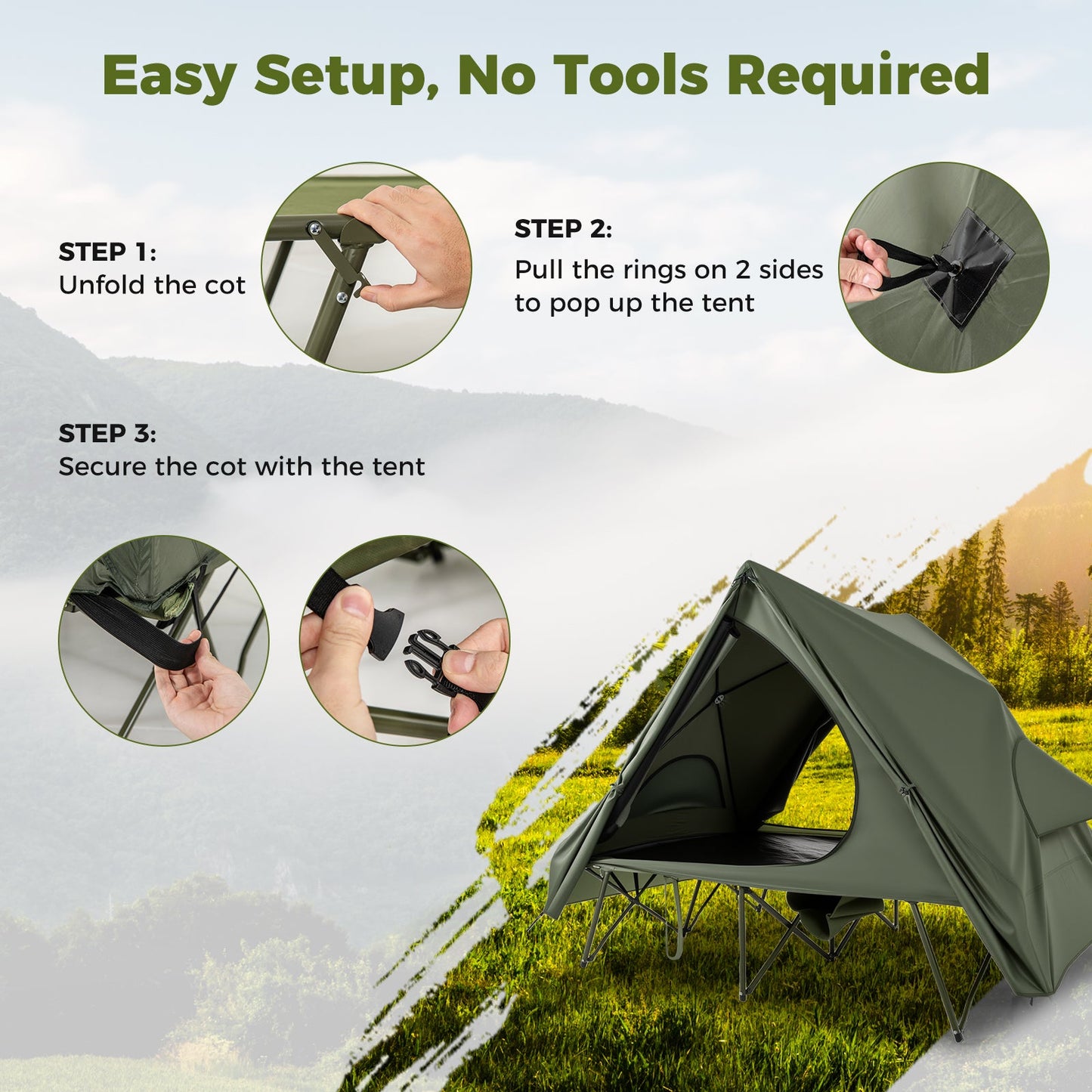 Foldable Outdoor Off-Ground Camping Combo, 2-Person Camping Cot Tent