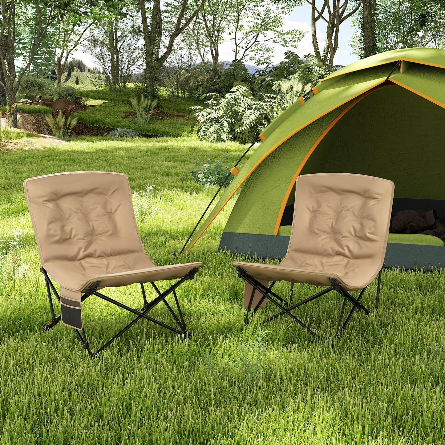 Folding Camping Chair for Adults, Portable Lounge Recliner w/ Adjustable Backrest