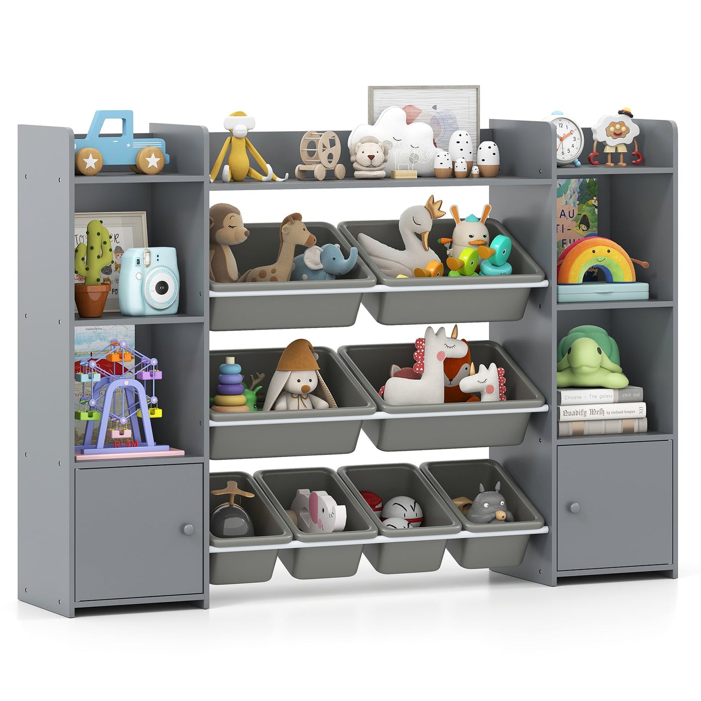 Kids Toy Storage Organizer Shelf, 4-Tier Large Storage Cabinet with 6 Cubbies & 8 Removable Bins