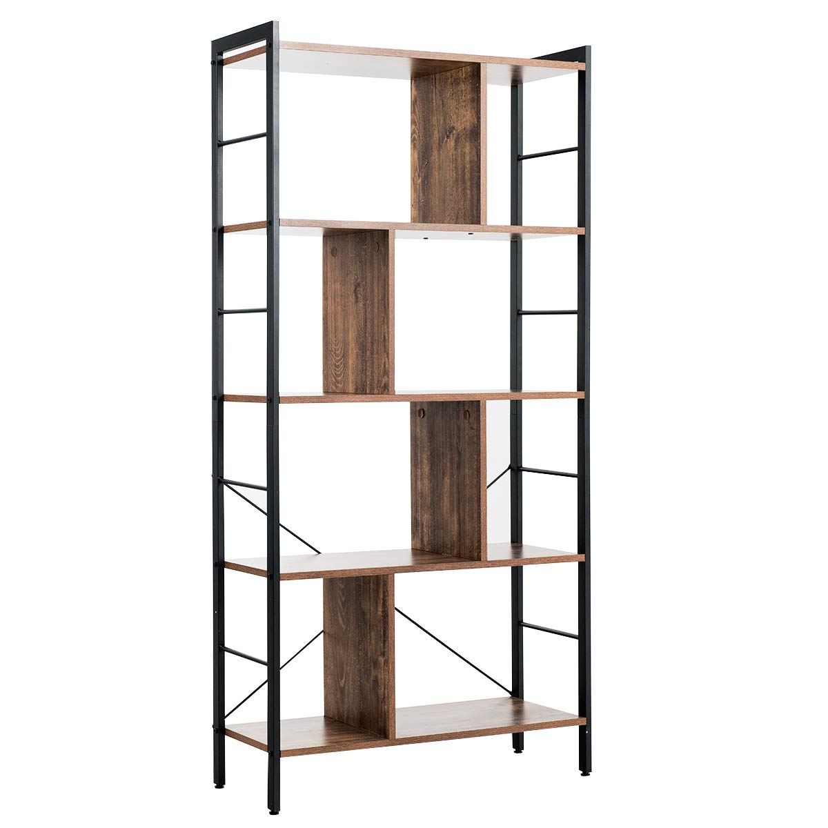 Giantex 5-Tier Bookshelf, Industrial Style Bookcase with Metal Frame, Free Standing Storage Display Shelves