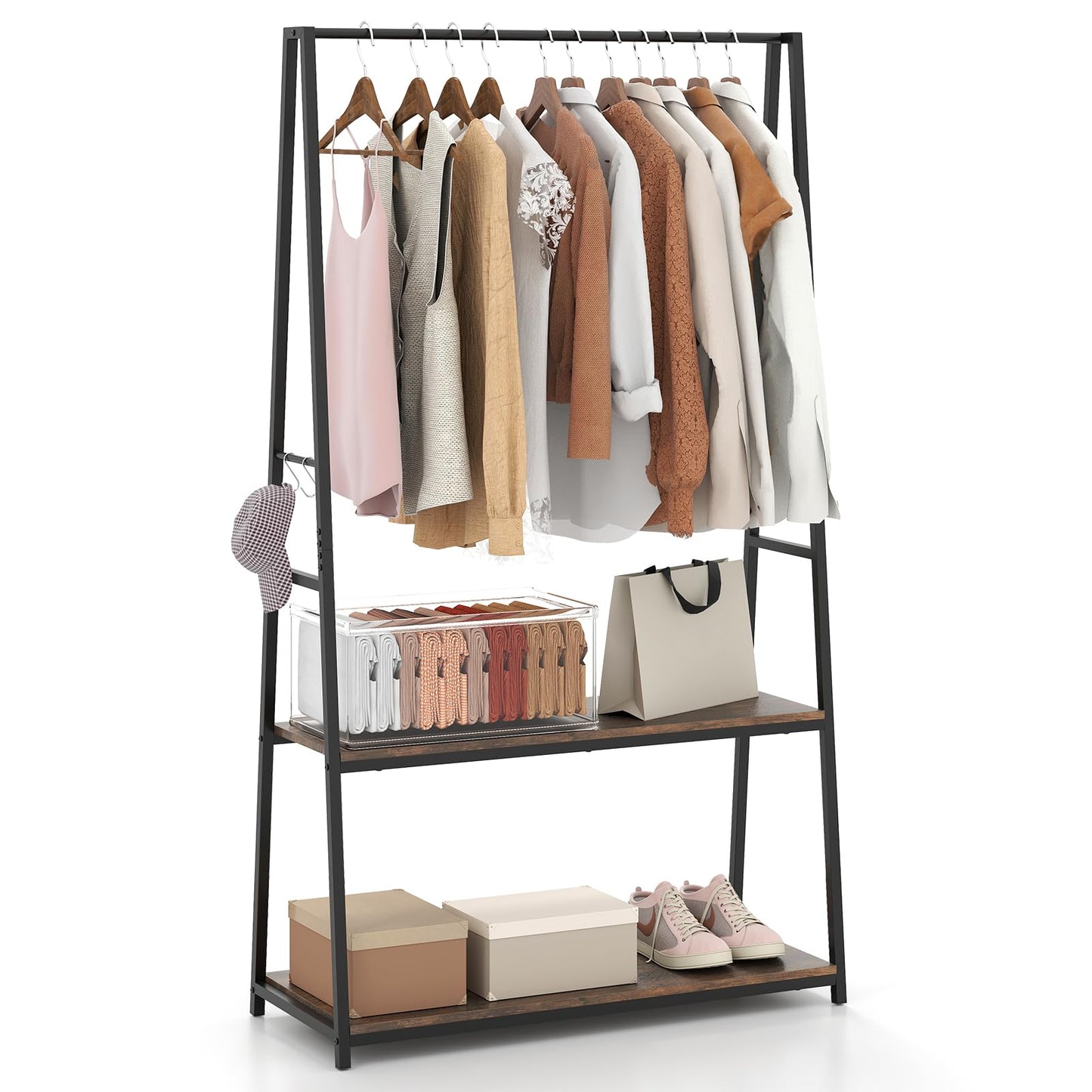 Giantex Clothes Rack w/ 2 Shelves & S Hooks