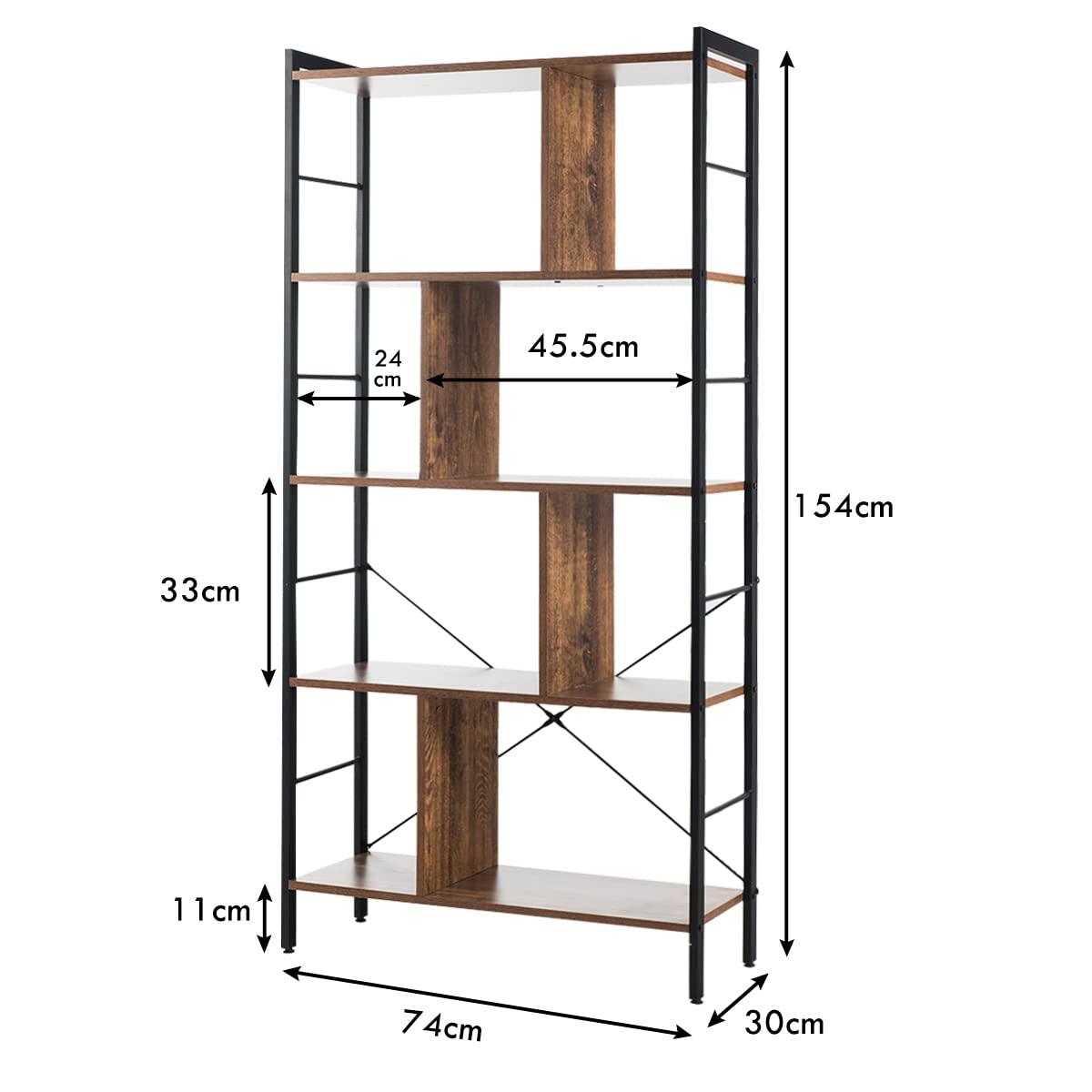 Giantex 5-Tier Bookshelf, Industrial Style Bookcase with Metal Frame, Free Standing Storage Display Shelves