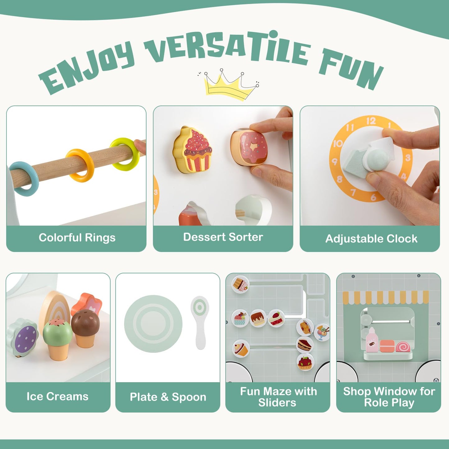 Montessori Push & Pull Walking Toy Dessert Ice Cream Cart