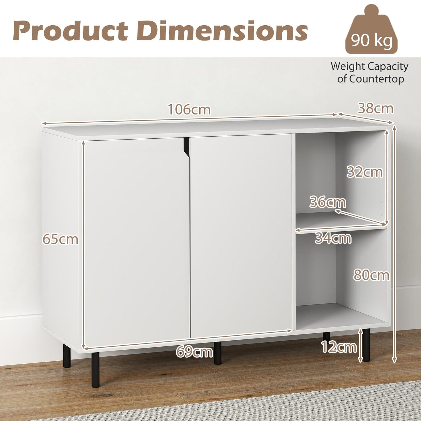 Giantex 106 cm Sideboard Buffet Cabinet, Modern Kitchen Storage Cabinet