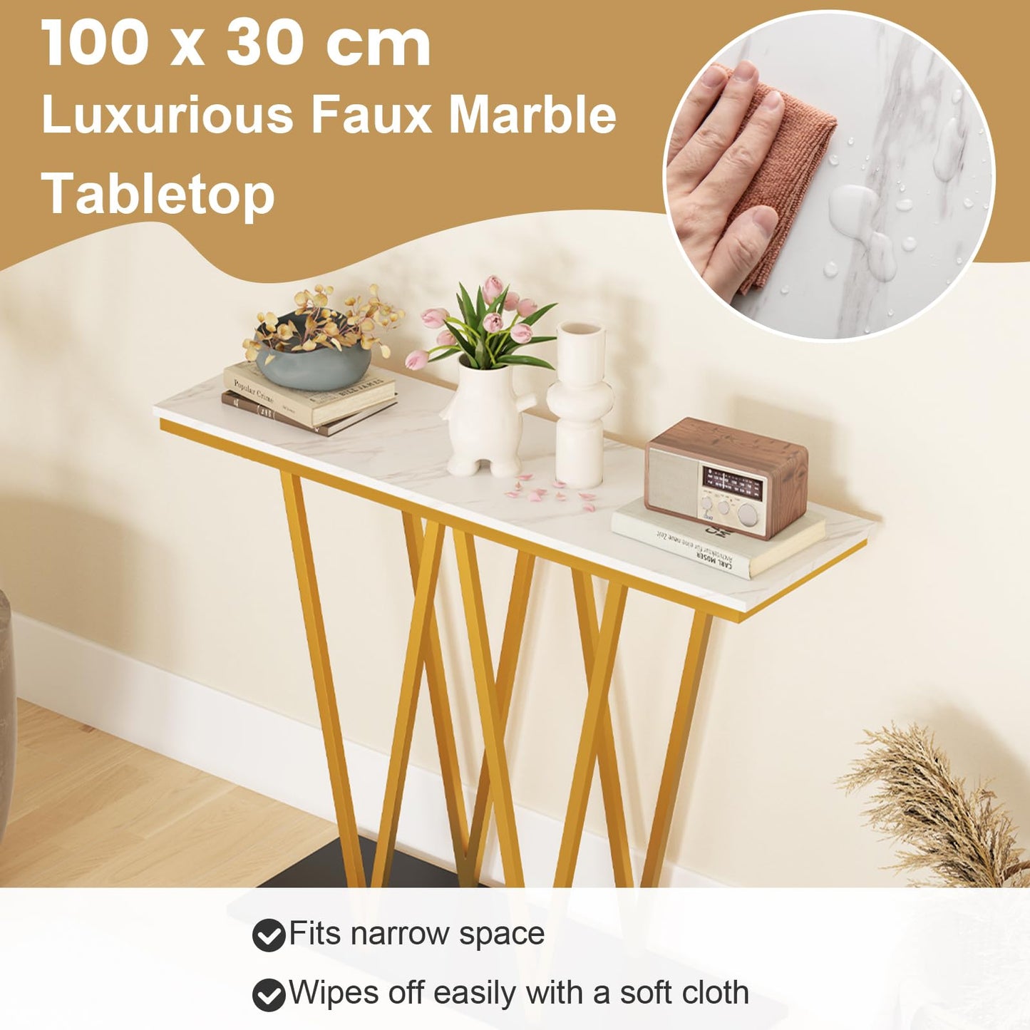 100cm Modern Console Table with Faux Marble Table