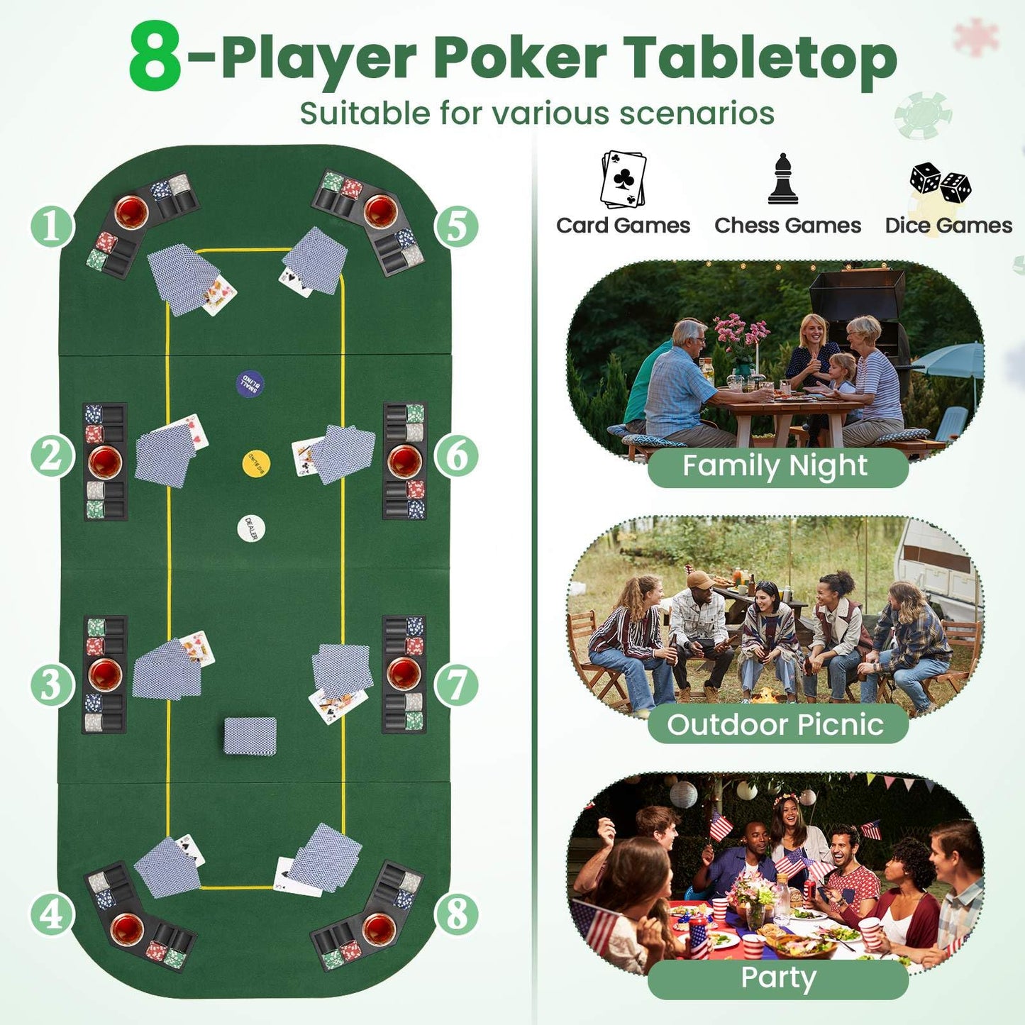 201 x 90 CM 8-Player Foldable Poker Table Top