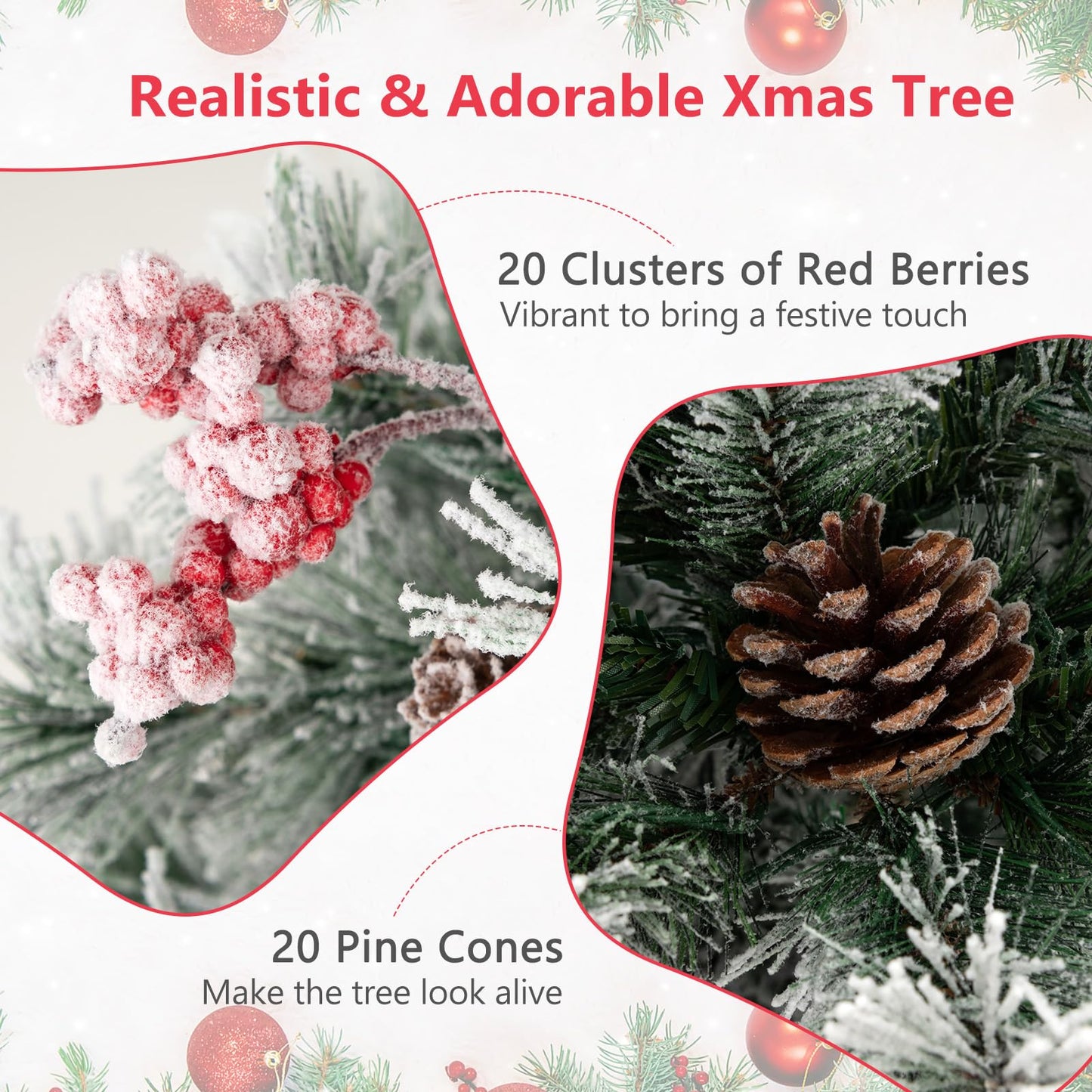 1.4M Hinged Flocked Christmas Tree with Pine Needles
