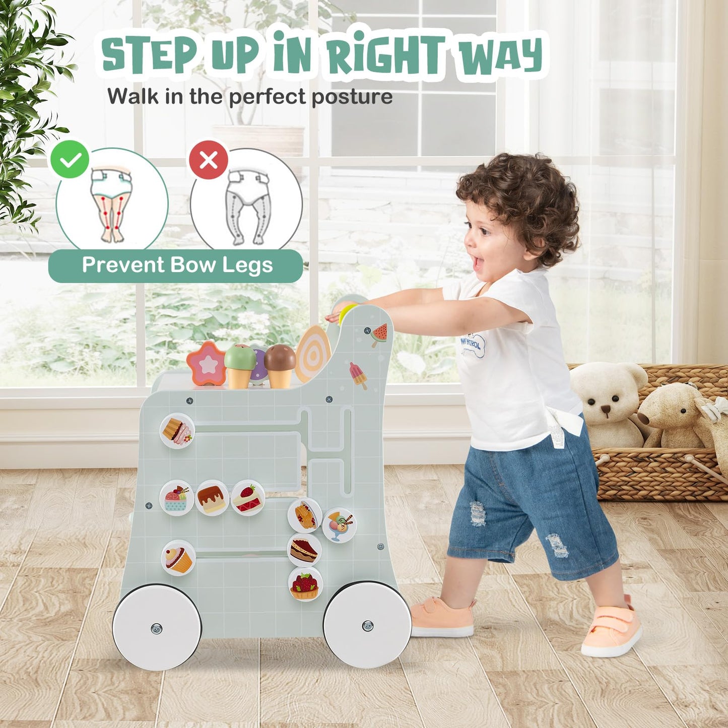 Montessori Push & Pull Walking Toy Dessert Ice Cream Cart