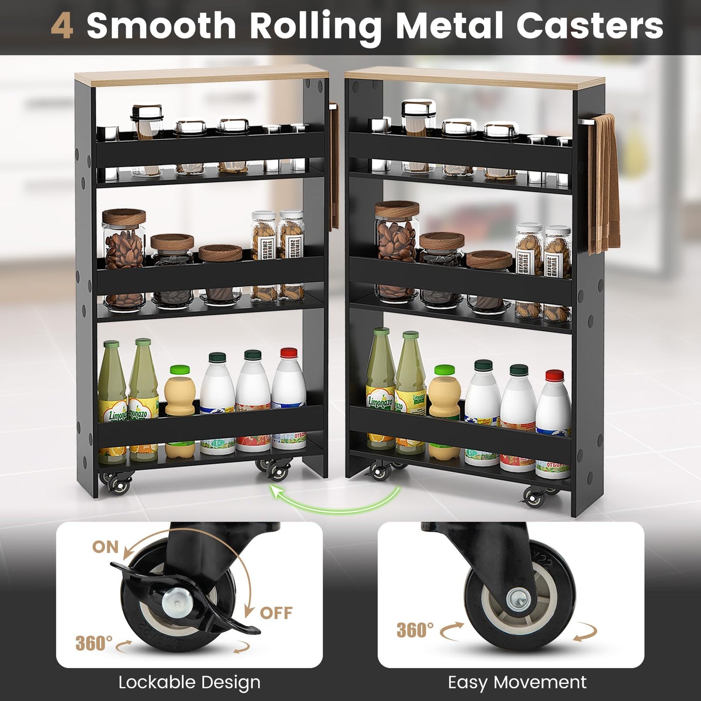 Giantex 4-Tier Slim Storage Cart, Narrow Mobile Serving Cart