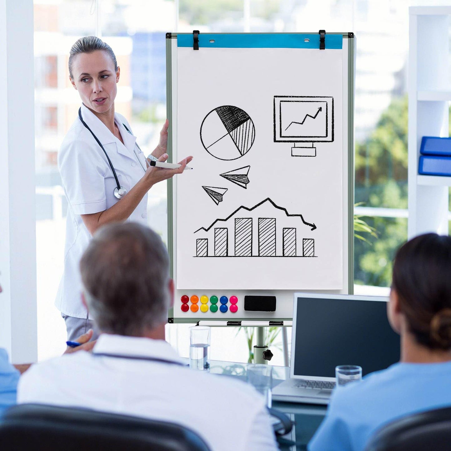 100x65cm Rolling Magnetic Whiteboard w/Height Adjustable Stand