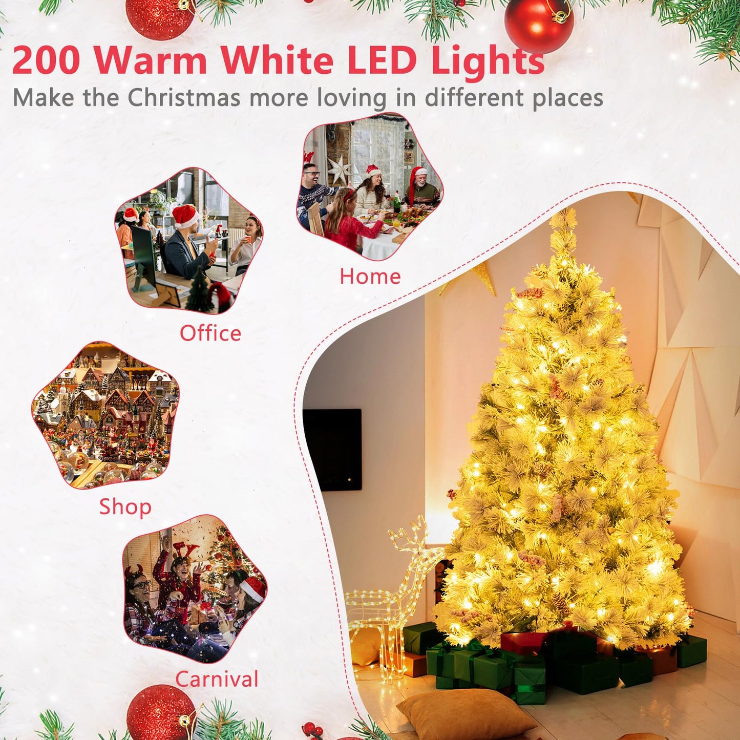1.4M Hinged Flocked Christmas Tree with Pine Needles
