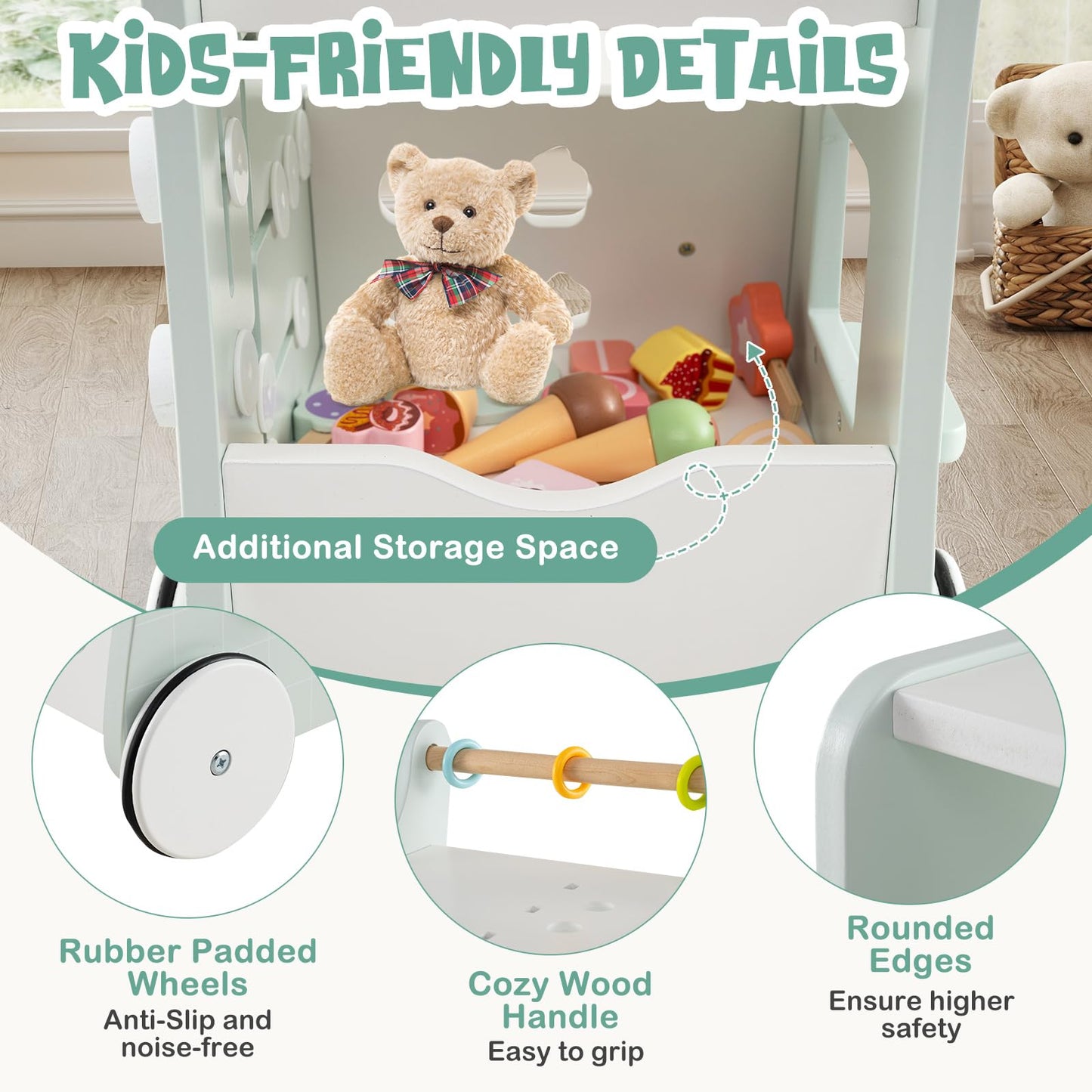 Montessori Push & Pull Walking Toy Dessert Ice Cream Cart