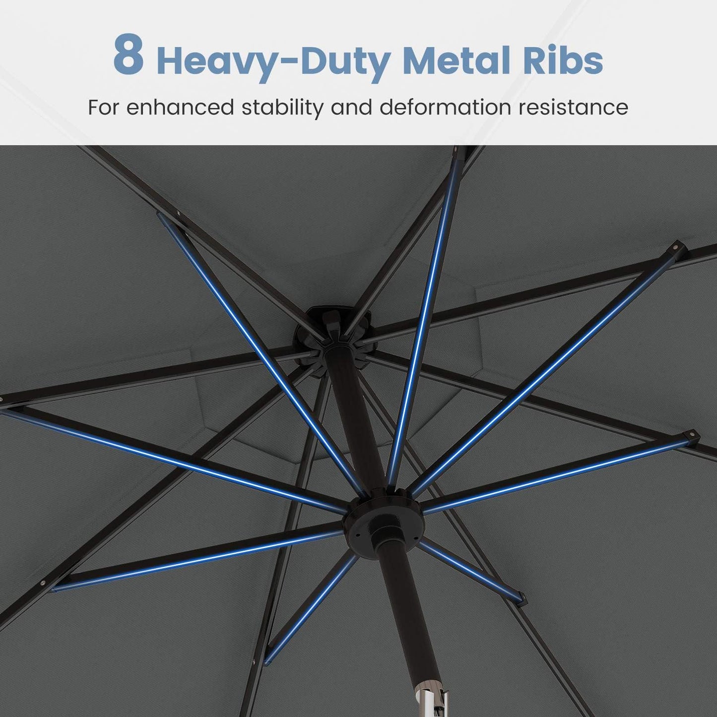 3 m Solar Patio Umbrella w/ 96 LED Lights, 9 Modes