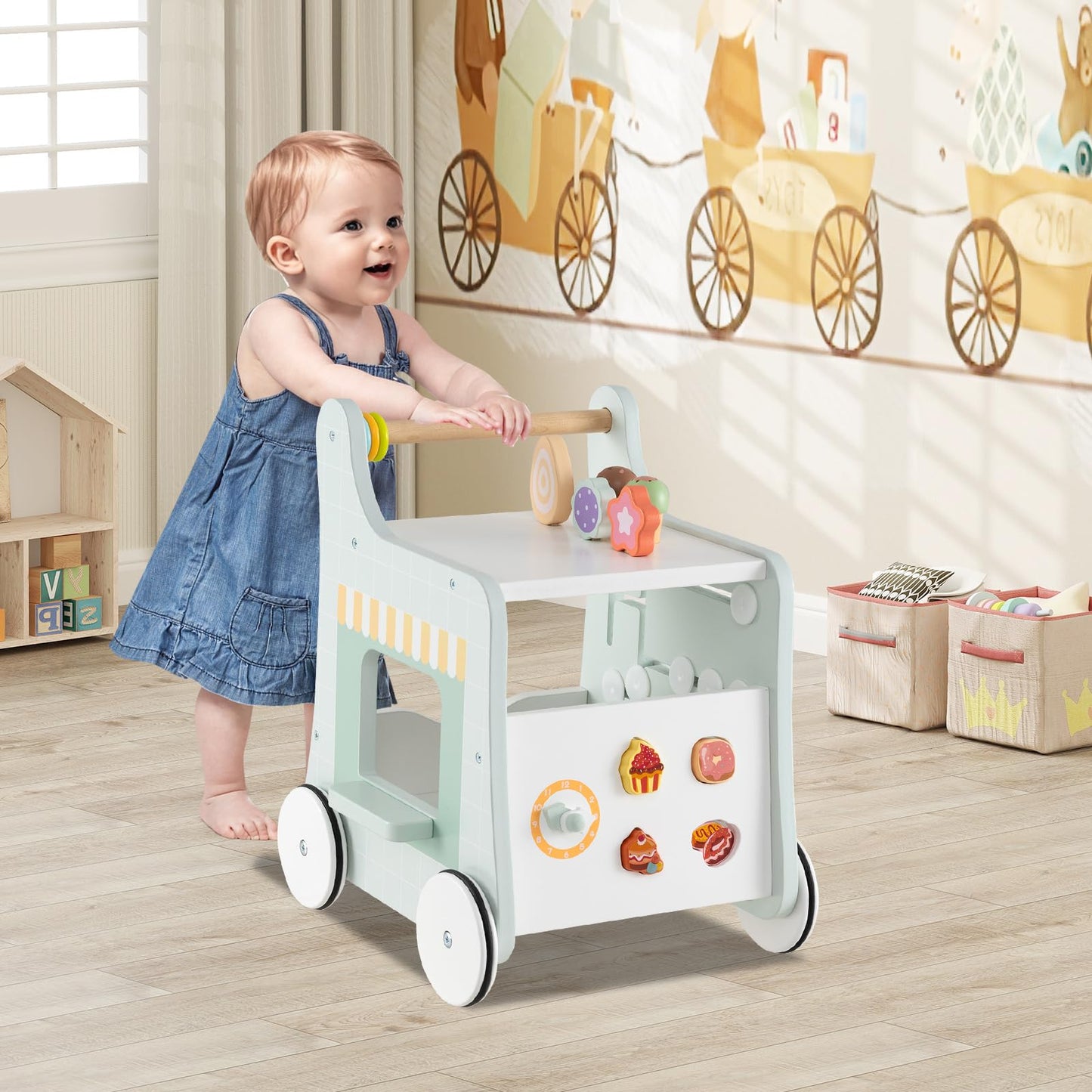 Montessori Push & Pull Walking Toy Dessert Ice Cream Cart