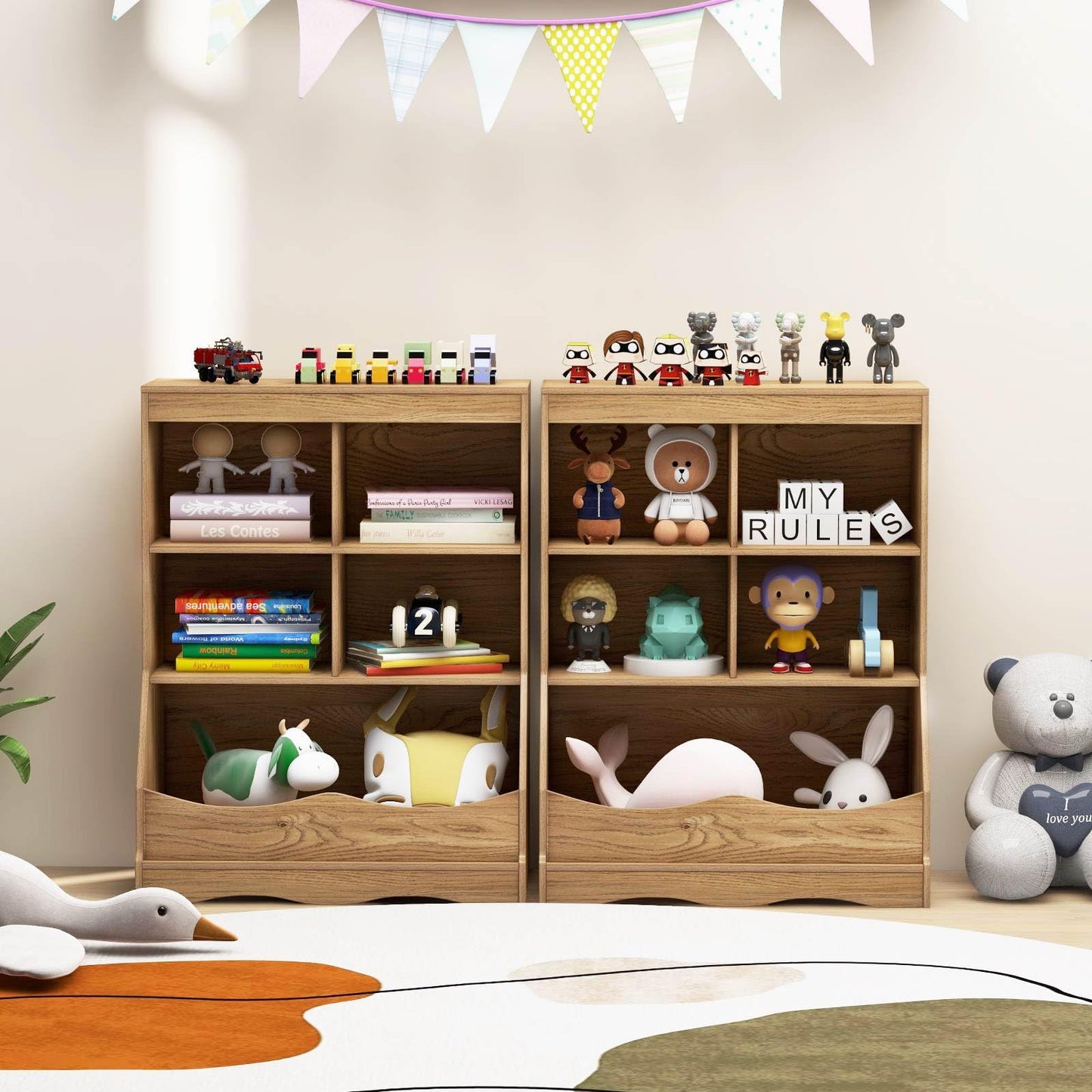 88CM Kids Bookshelf, 5 Cube Storage Shelf, Wooden Bookcase
