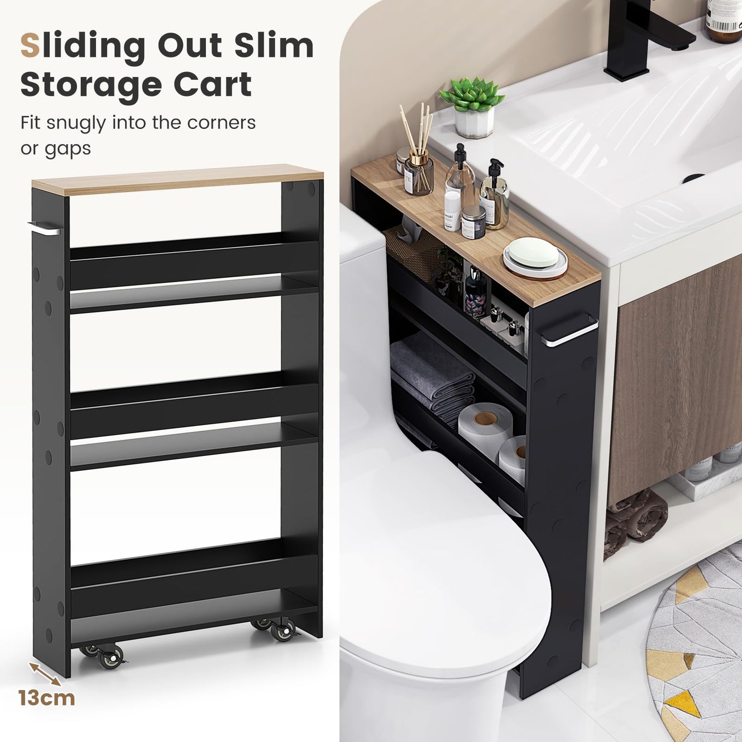 Giantex 4-Tier Slim Storage Cart, Narrow Mobile Serving Cart